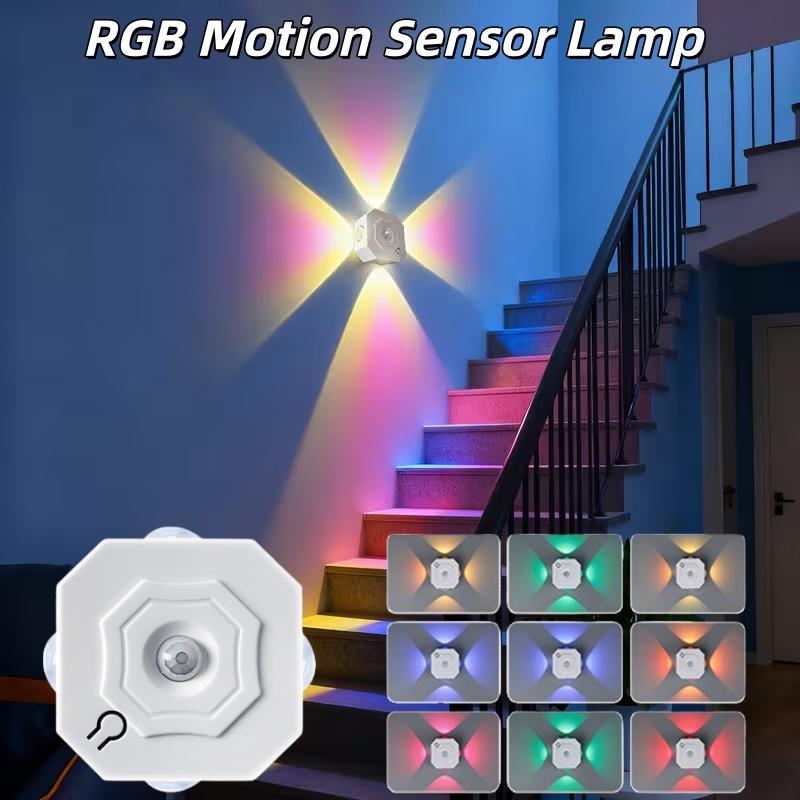 1Pc 4-Head Cat Eye LED Wall Light, Motion Sensor & Touch Control, RGB Color Adjustable USB Rechargeable Night Light, Wall-Mounted for Living Room Bedroom Closet, Suitable for Christmas, Valentine's Day and Halloween atmosphere decoration