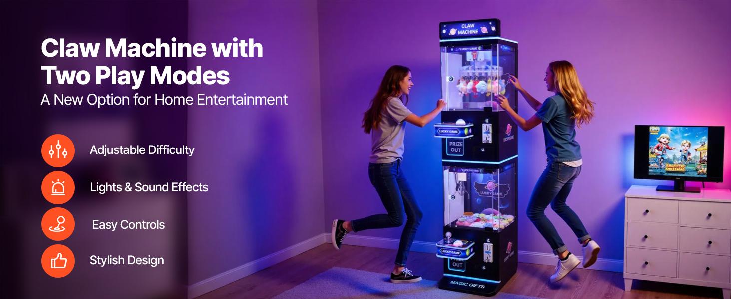 VEVOR Claw Crane Machine, Medium-Sized Arcade Game Machine with Claw+ Grabber Double-Layer, Light Sound, Toy Candy Grabber Prize Dispenser Vending Toy, for Commercial Home Cinema, Black Purple