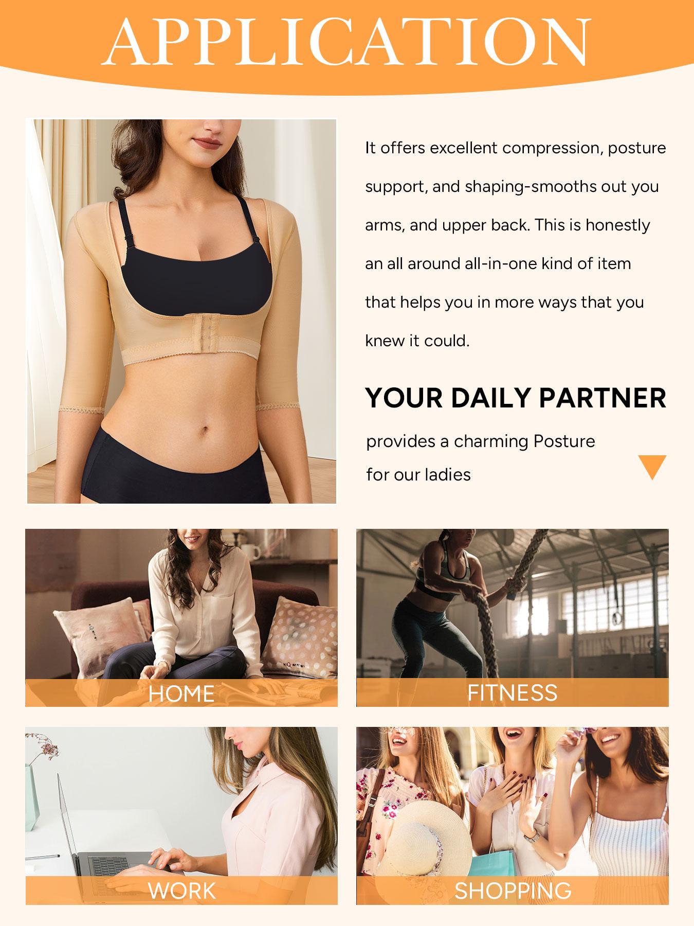 High Elasticity Slimming Shapewear Top, Medium Sleeve Seamless Design, Front Button Easy Wear, Comfortable Daily Use Underwear