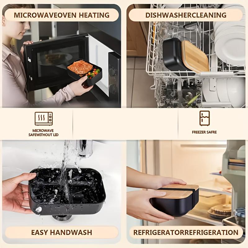 Double-Layer Bento Box with Dividers, Insulated Large Capacity Microwave Safe Stackable Plastic Lunch Box, Japanese Style Reusable Container