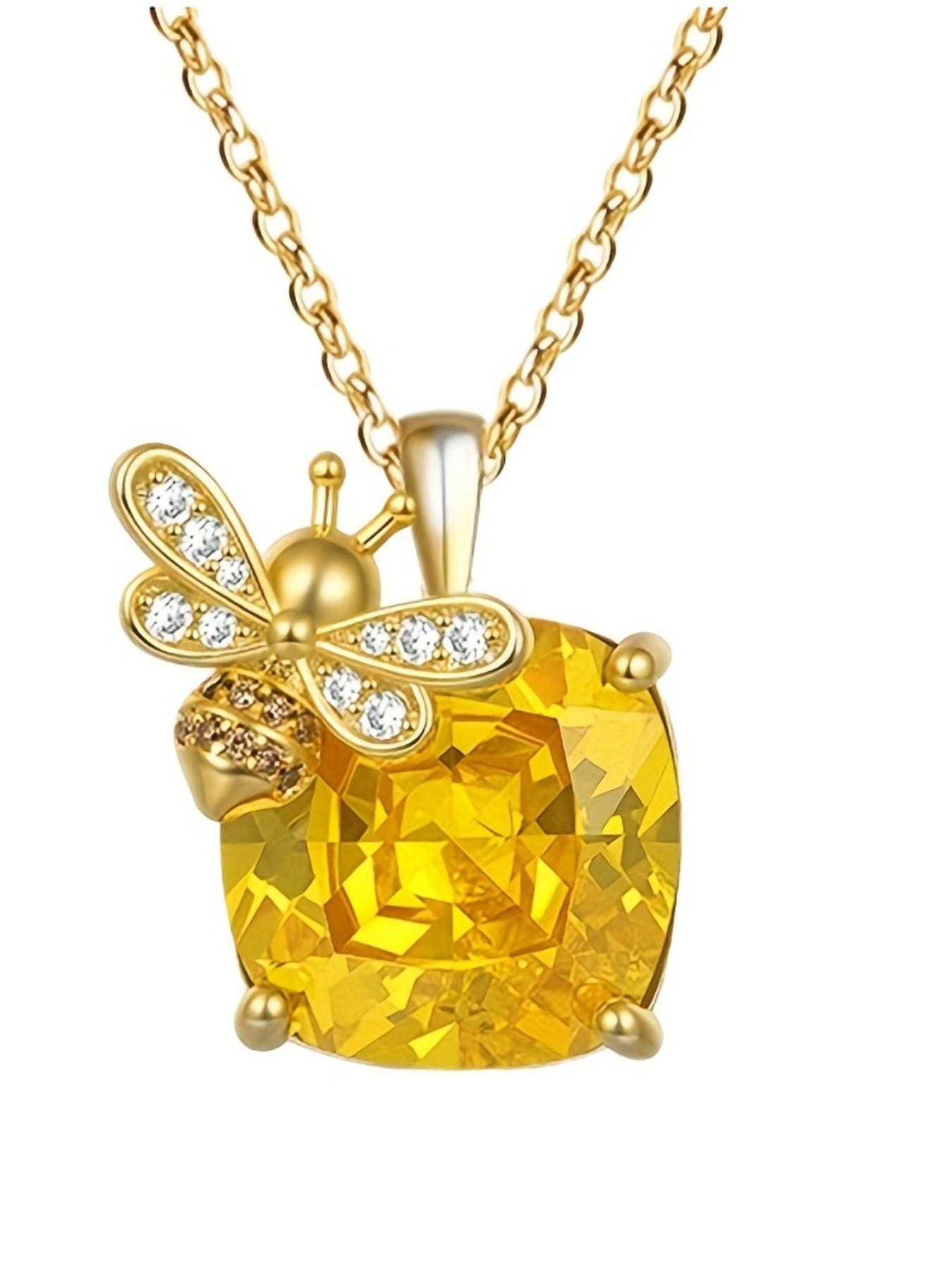 Fashion Cubic Zirconia Bee Pendant Necklace, Unique Shape, Women's Personalized Party Jewelry Gift Accessory