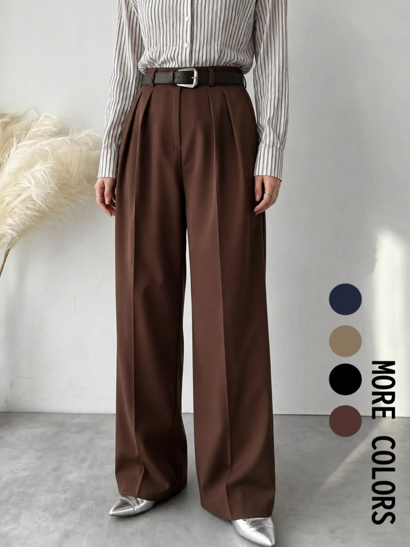 Women's Minimalist Basic Comfortable Casual Loose Wide Leg Bottom Pants, Relaxed Fit Trousers, High Waist Elastic Stretch Pure Color, Office & Daily Wear, Women's Fashion