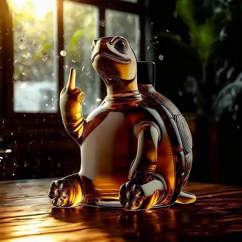 Whiskey Decanter and Glass Set, Fun Middle Finger Turtle Design, 10-Ounce Capacity, Ideal for Whiskey/wine, Decorative for Bars/offices/homes