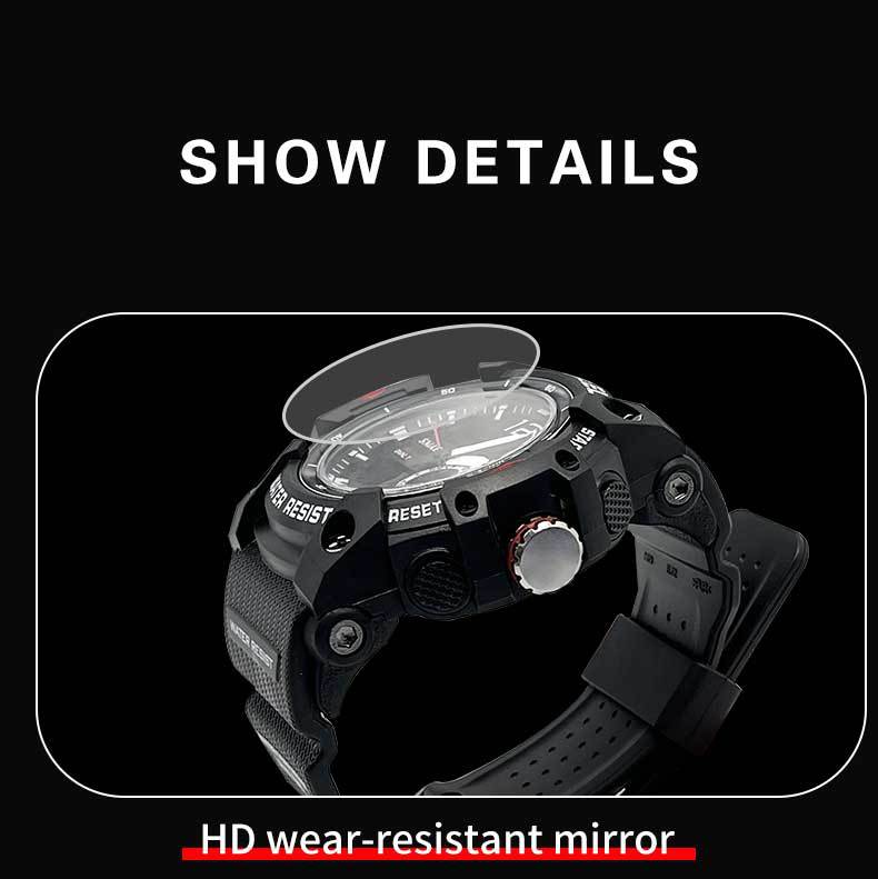 Unisex Modern Translucent Digital-Analog Sports Watch - 50mm Large Round Plastic Case, PU Leather-Polyurethane Strap, Luminous, 50M Water Resistant for Swimming, Showering, Large Size