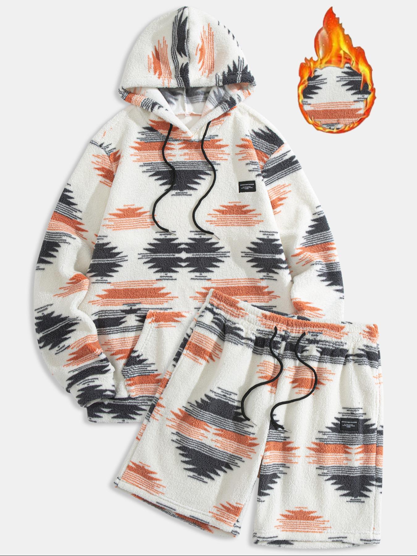 Men's Thermal Hoodie & Drawstring Waist Short Set, Hooded Sweatshirt Set, Casual Fashion Cozy Breathable Two-piece Outfits for Daily Outdoor Wear, Men Clothes for Spring & Fall