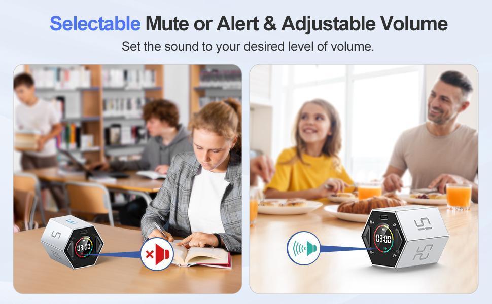 Ticktime Pomodoro Timer Cube, Productivity Timer, Pause & Resume, Silent & Adjustable Sound Alert, for ADHD, Task, Work, Study, 3/5/10/15/25/30min & Custom Countdown