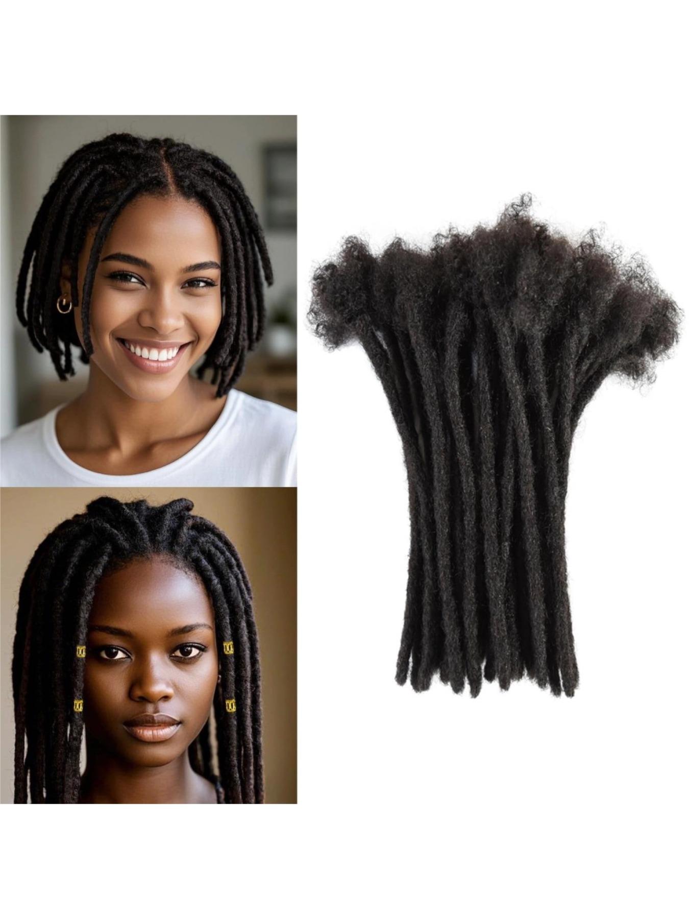 Interlocking Loc Extensions Human Hair for Women Men Full Handmade Permanent Dreads Locs, 0.6cm Width 100% Human Hair Dreadlock Extensions, Soft Human Hair Dreads Extensions, Natural Black (4-16 inch 10-100 Strands, 1B 0.6cm)