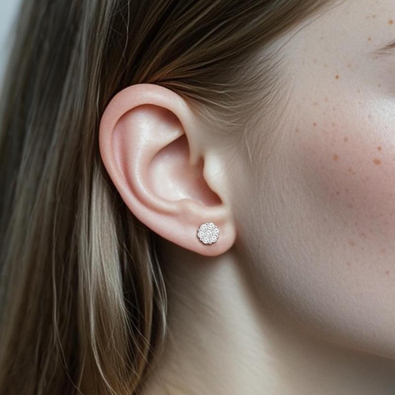 Delzzad Flower Stud Earrings Screw Back/Butterfly Back VVS Synthetic Moissanite Earrings S925 Daily Costume Jewelry Accessories Perfect Birthday Anniversary Gift for Women Cubic Zirconia Stones