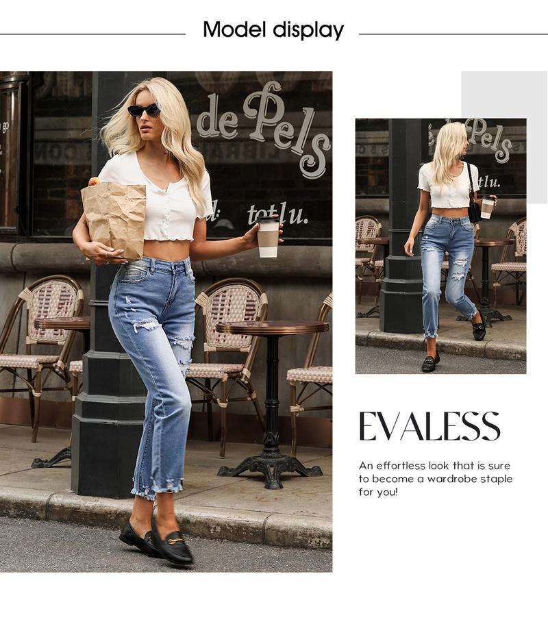 EVALESS Women's High Waist Plenty Stretchy Trouser Jeans Tummy Control Lightweight Ripped Boyfriend Distressed Straight Leg Ankle Pants Denim Jeans 2025 Trendy Womenswear Outfits EVALESS Women's High Waist Plenty Stretchy Trouser Jeans Tummy Control Lightweight Ripped Boyfriend Distressed Straight Leg Ankle Pants Denim Jeans 2025 Trendy Womenswear Outfits