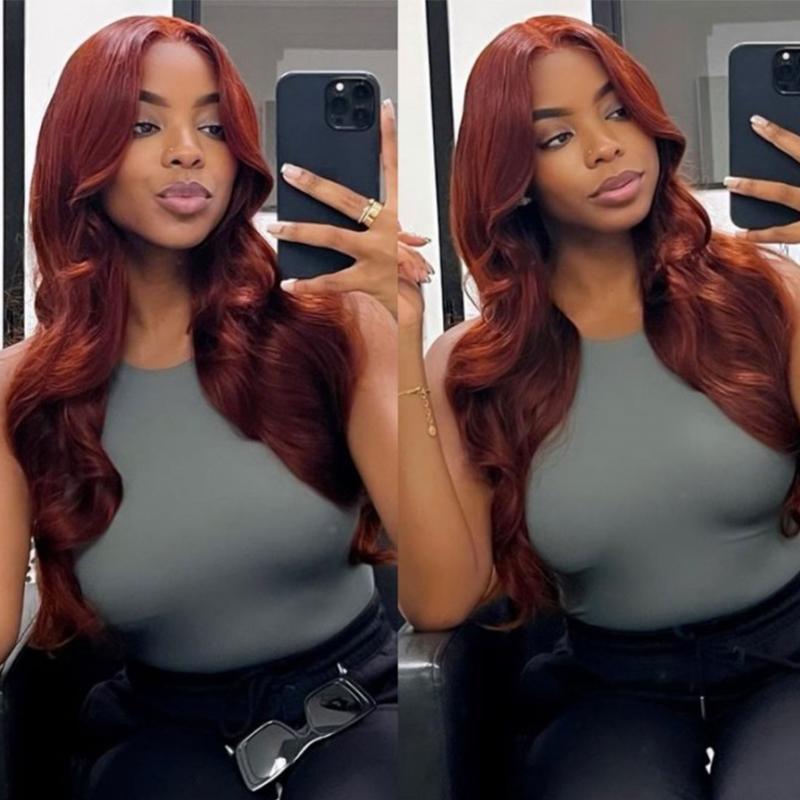 Sunber 7x5 Bye Bye Knots Glueless Wigs Reddish Brown Highlights Wig Pre Cut Lace Front Wigs Human Hair Body Wave Invisible Knots Pre Everything Put on and Go Human Hair Wigs Pre Plucked 150% Density Dealsforyoudays