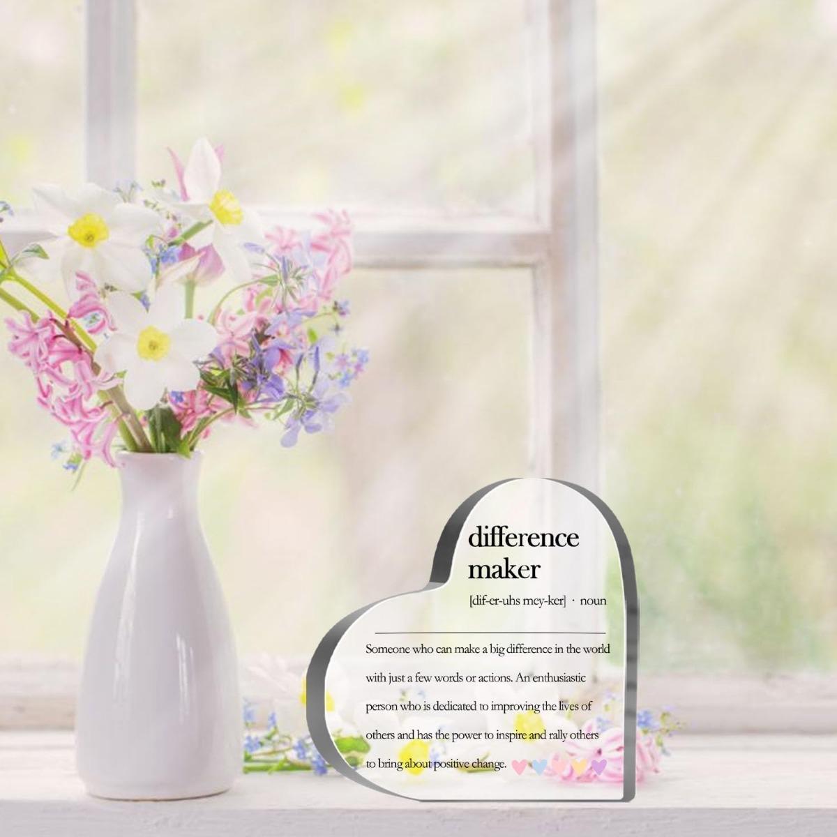 Heart Shaped Acrylic Ornament, 1 Count Difference Maker Gift, Desktop Decoration for Teacher, Colleague, Boss, Volunteer, Nurse, Doctor, Manager, Director, Signs