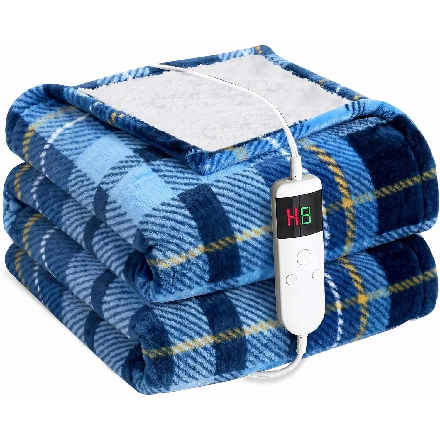 Heated Blanket Electric Throw, Soft Flannel Heating Blanket with 8 Hours Auto Off 10 Fast Heating Levels Machine Washable Sherpa Heated Blanket with Overheating Protection
