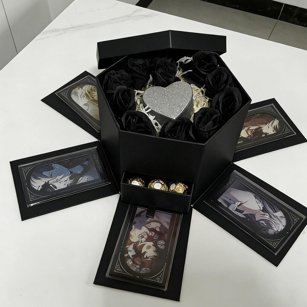 Hexagonal Flower Box with Drawer, Romantic Gift Box for Valentine's Day, Birthday, Wedding, Anniversary, Ceremony Occasion