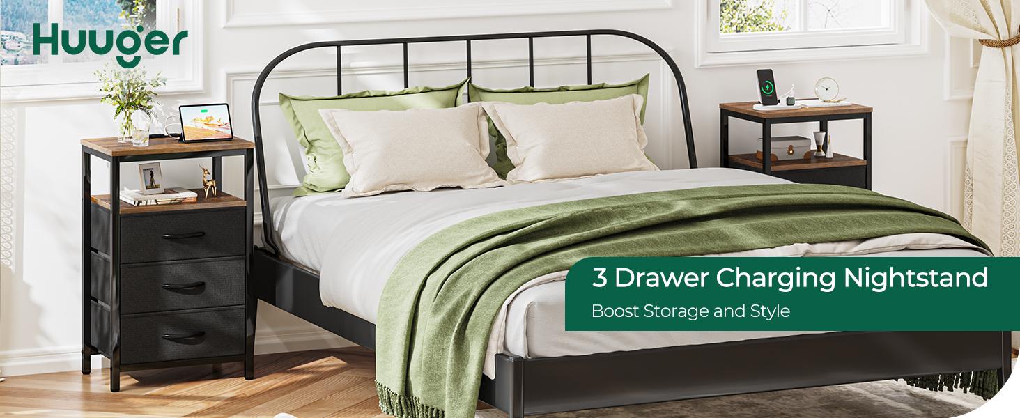 Huuger Nightstand with Charging Station, 27.6 Inch Side Table with Fabric Drawers, End Table Bedside Table with USB-C Port and Outlets Huuger Nightstand with Charging Station, 27.6 Inch Side Table with Fabric Drawers, End Table Bedside Table with USB-C Port and Outlets