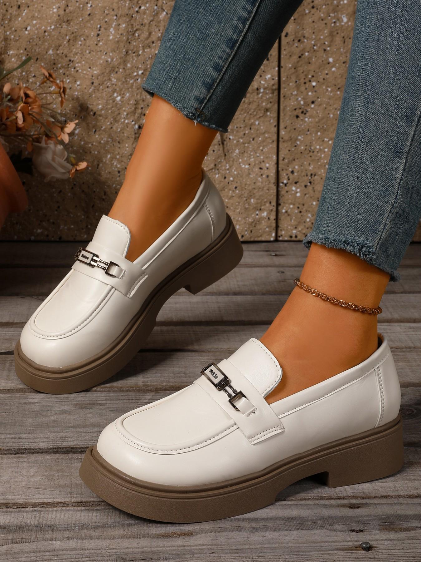 New Spring Fall Thick Sole Loafers Women, British Style Metal Buckle Platform Shoes, Height Boost Slim Fit Slip-On, Versatile Office Jk Uniform Shoes, Retro College Style