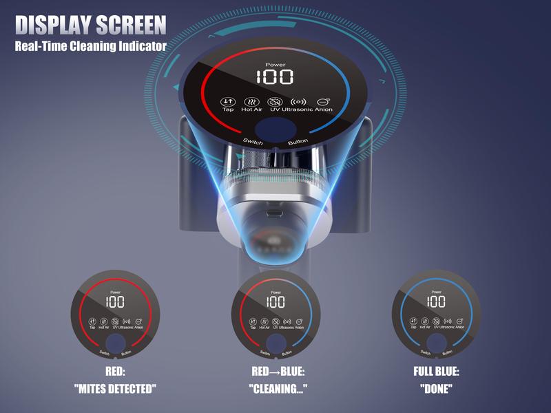 Teant Mattress Vacuum Cleaner for Dust Mites Removal, Bed Vacuum with UV-C Light & 149°F Hot Air & Aroma Tablet & LED Display, 16Kpa Powerful Suction Double-Cup Handheld Vacuum Cleaner With HEPA Filter for Bed, Couch, Sofa, Carpet