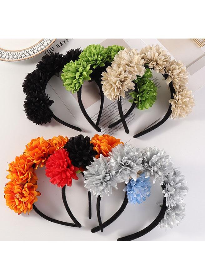 Mexican Flower Headband, Carnival Rose Crown, Party Role Play Halloween Accessory, Bridal Vacation Prop, Double-Sided Floral Hair Band