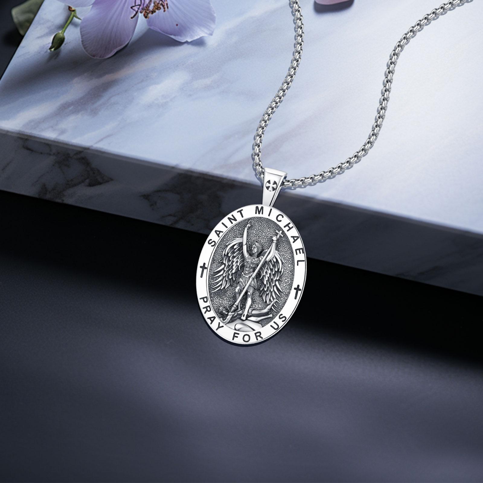 DRINSPER Shield of Archangel 925 St. Michael Sterling Silver Protection Necklace with Stainless Steel Chain