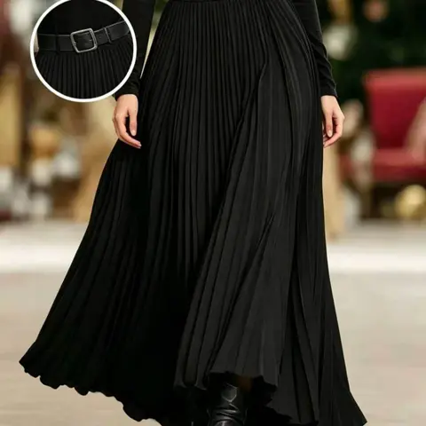 Women's Pleated Long Skirt, High Waist Flowy A-Line Midi Dress, Elegant Summer Fashion, No Belt Included, Perfect for Daily Wear, High Waist Skirts