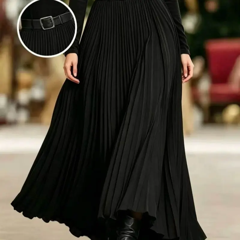 Women's Pleated Long Skirt, High Waist Flowy A-Line Midi Dress, Elegant Summer Fashion, No Belt Included, Perfect for Daily Wear, High Waist Skirts