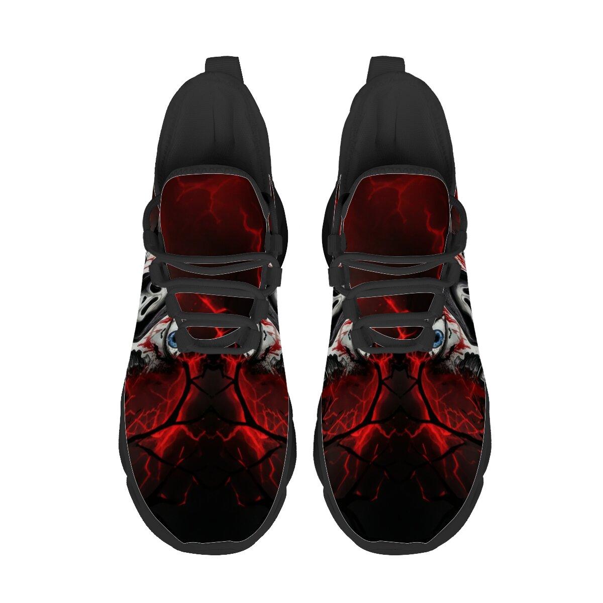 Men Women Halloween Horror Mask Print Sneakers Breathable Mesh Lace Up Blade Type Walking Shoes Lightweight Casual Sports Footwear Outdoor Walking Shoes Holiday Gift