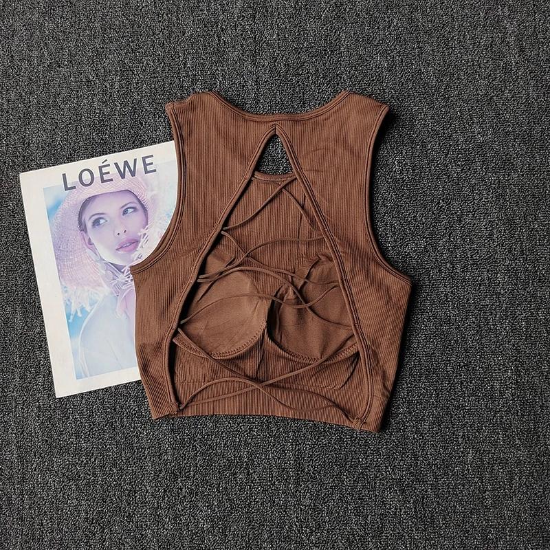 Fixed Cup Yoga Tank Top, Sexy Cross Back Outdoor Sports Gym Shirt, Sleeveless Running Outerwear, Women's Workout Clothing