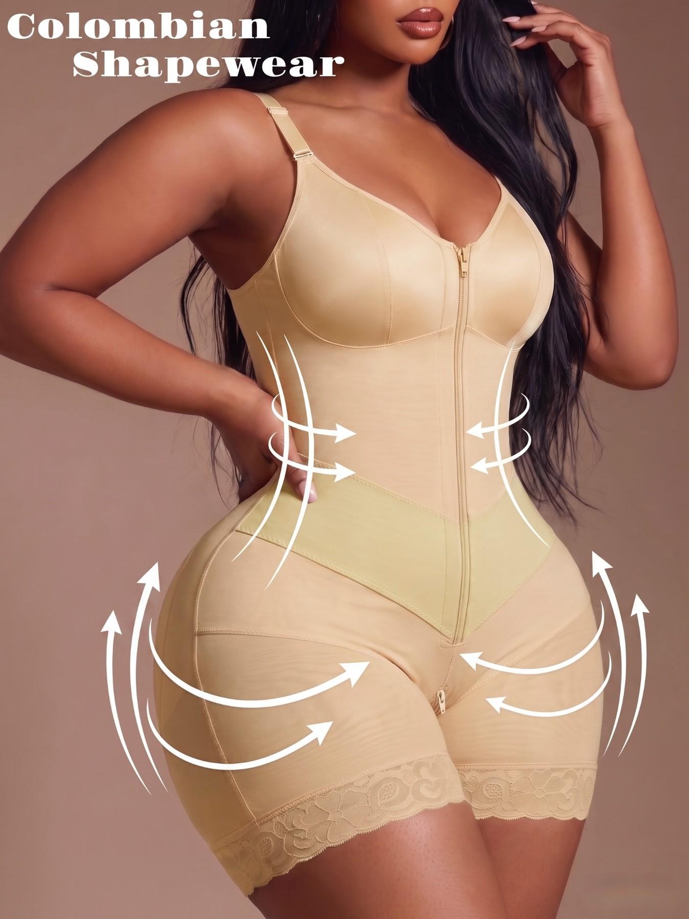 1 Count Women's Fajas Colombianas Moldeadora Full Body Shaper with Zipper Firm Control Tummy Waist Trainer Solid Color Bodysuit Essential Shapewear, Sculpting Faja Body Shaping, Butt Lifting And Tummy Control Shapewear, Suitable For Various Occasions