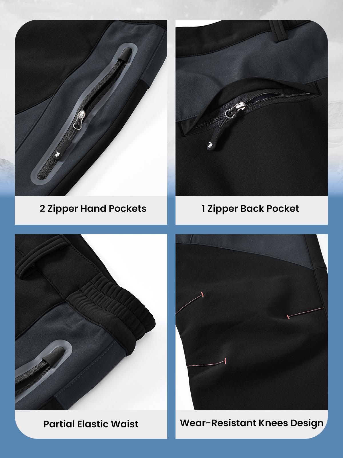 GOPUNE Men's Waterproof Pants Insulated Cold weather Hiking Winter Snow Ski Softshell Outdoor Pants Zipper Pockets Climbing Thermal Jogger Trousers Thermal Lined Jogger pants men