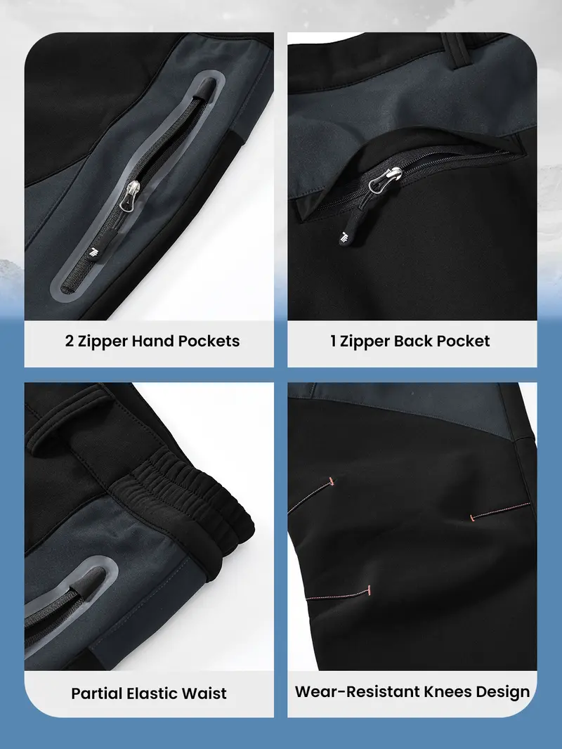 【Creator's Pick】GOPUNE Men's Waterproof Pants Insulated Cold weather Hiking Winter Snow Ski Softshell Outdoor Pants Zipper Pockets Climbing Jogger Trousers Thermal Lined Menswear