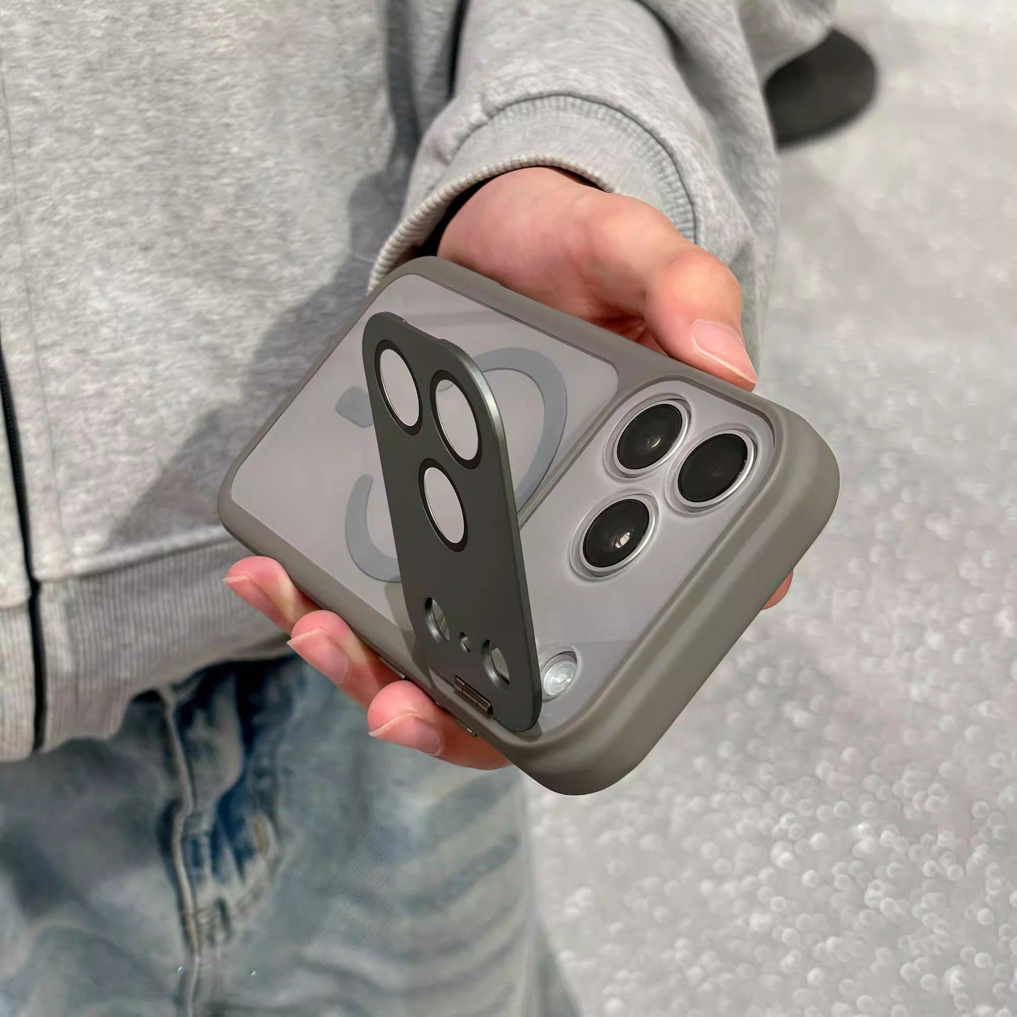 With Stand Magnetic Phone Case for iPhone17/16/15/14/13/12 Pro Max Lens Full Cover 17 Pro Silicone Case 16 Pro Max Handheld Shooting