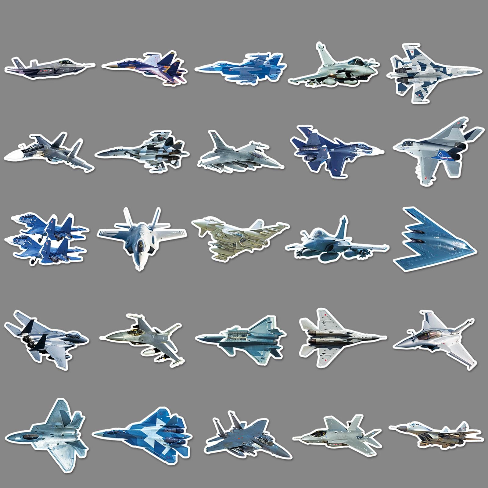 50pcs Military Fighter Jet Stickers, Waterproof Vinyl Decals, Army Plane Stickers for Laptop, Water Bottle, Luggage, Military Lover Gift Pack