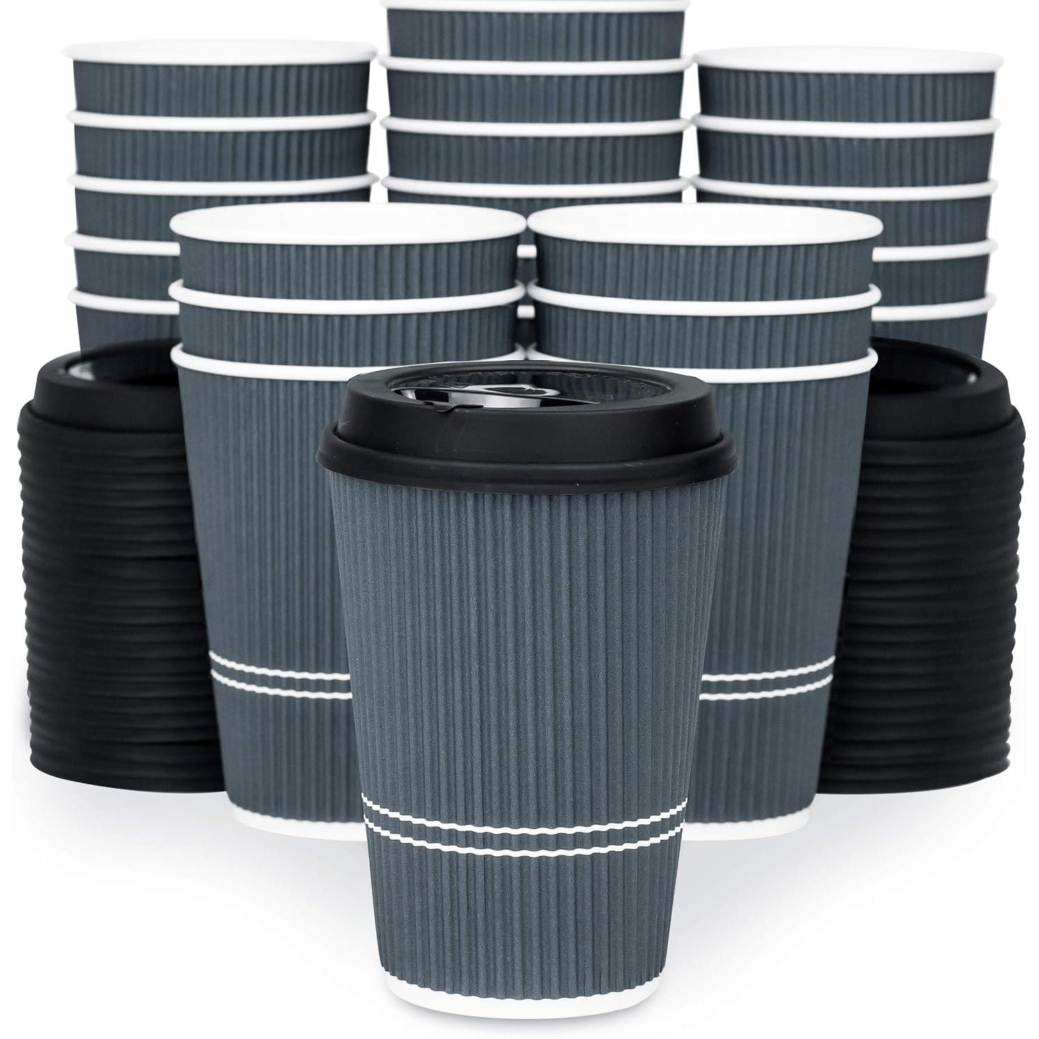 Disposable Coffee Cups With  - 12 oz To Go Coffee Cup With Lid (80 Set). Durable Togo Travel Paper Hot Cups Insulated For Hot and Cold Beverage Drinks, No Sleeves Needed (Dusk Grey)