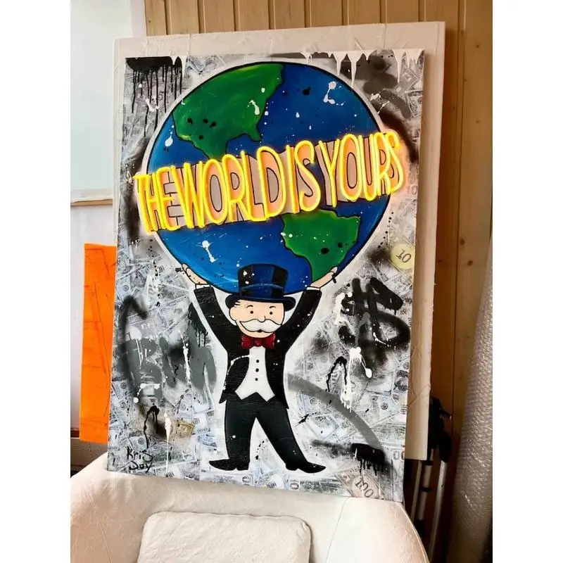 Monopolys Graffiti Money The World Is Yours Canvas Art Poster and Wall Art Picture Print Modern Family bedroom Decor Posters
