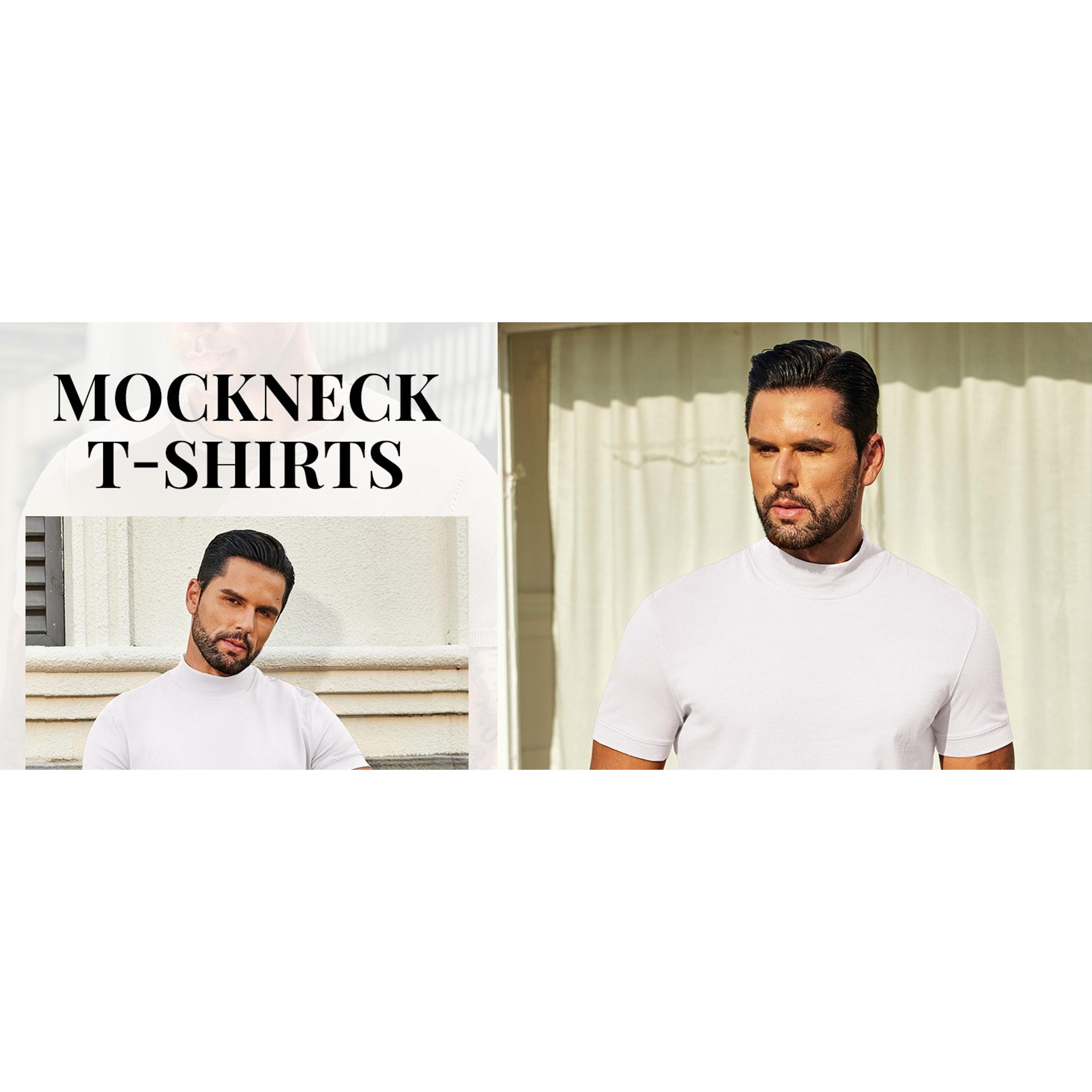 Mens Casual Premium Cotton Mock Turtleneck Short Sleeve T-Shirt Basic Half Neck TopGift