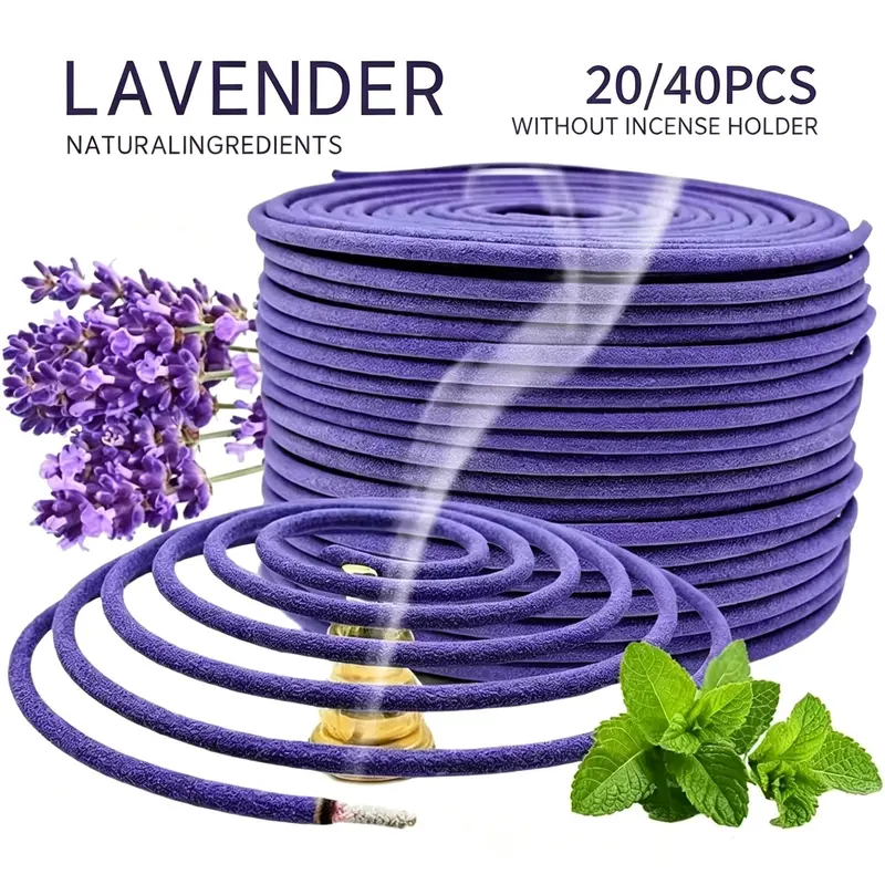 20/40pcs Lavender Incense Coils, Essential Oil Scented, Calming Home Fragrance, Home Fragrance Products, Perfect for Outdoor, Poolside, Garden, Porch, Deck, Camping, Hiking, Yoga, Meditation, Sleep