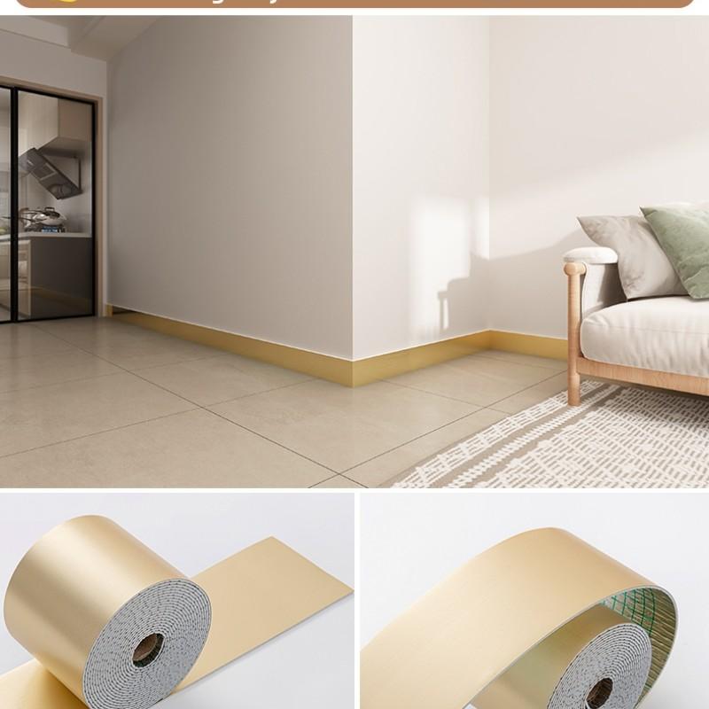 2 Rolls Self-Adhesive Baseboard Trim, Waterproof Moisture-Resistant No Drill Wall Corner Strip, Anti-Mold Floor Line Wallpaper for Kitchen Bathroom Living Room