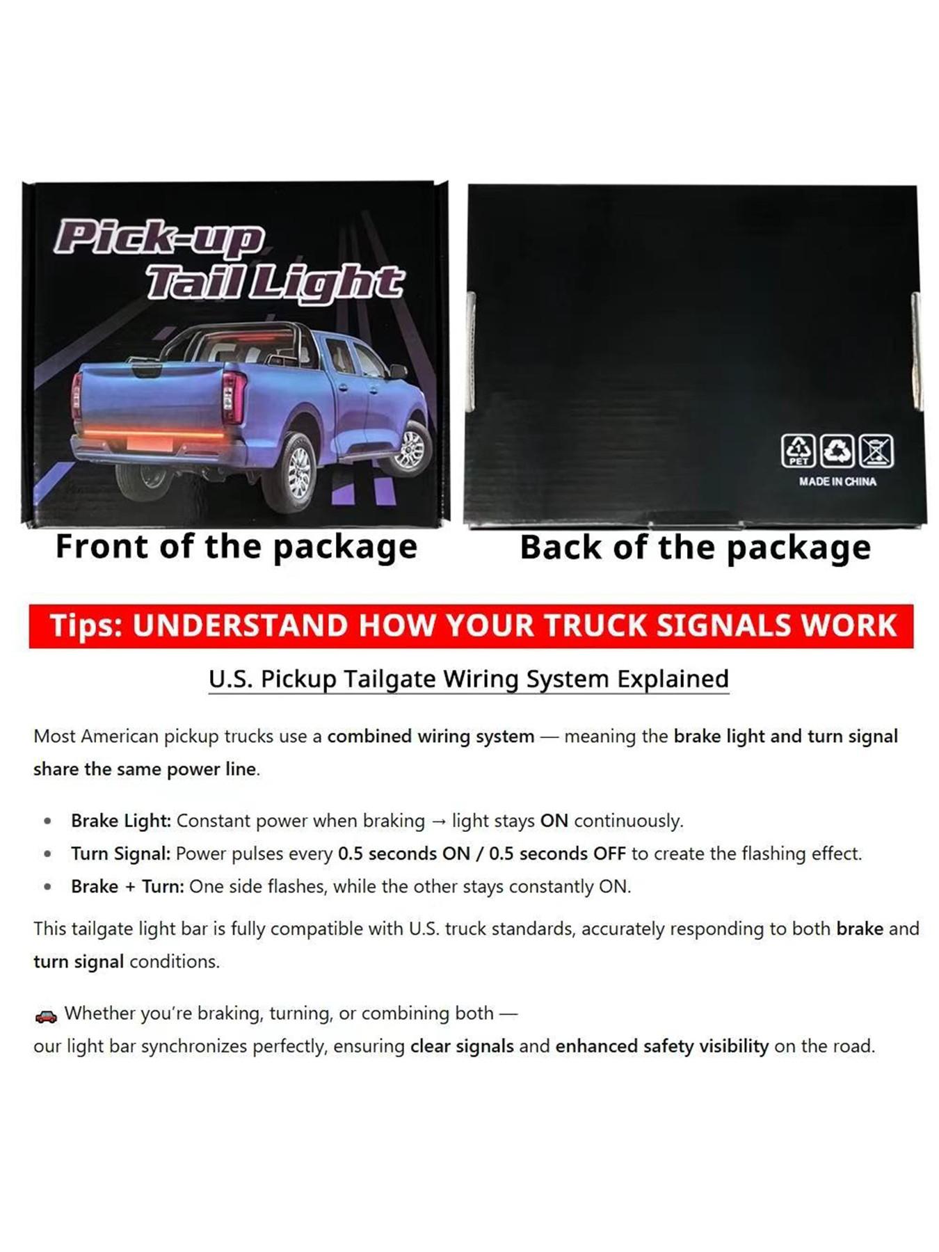 Fishbone-Shaped LED Tailgate Light Bar, 60-Inch LED Tailgate Lights, Brake, Running & Sequential Turn Signals, for Trucks, Pickups, Suvs, Rvs