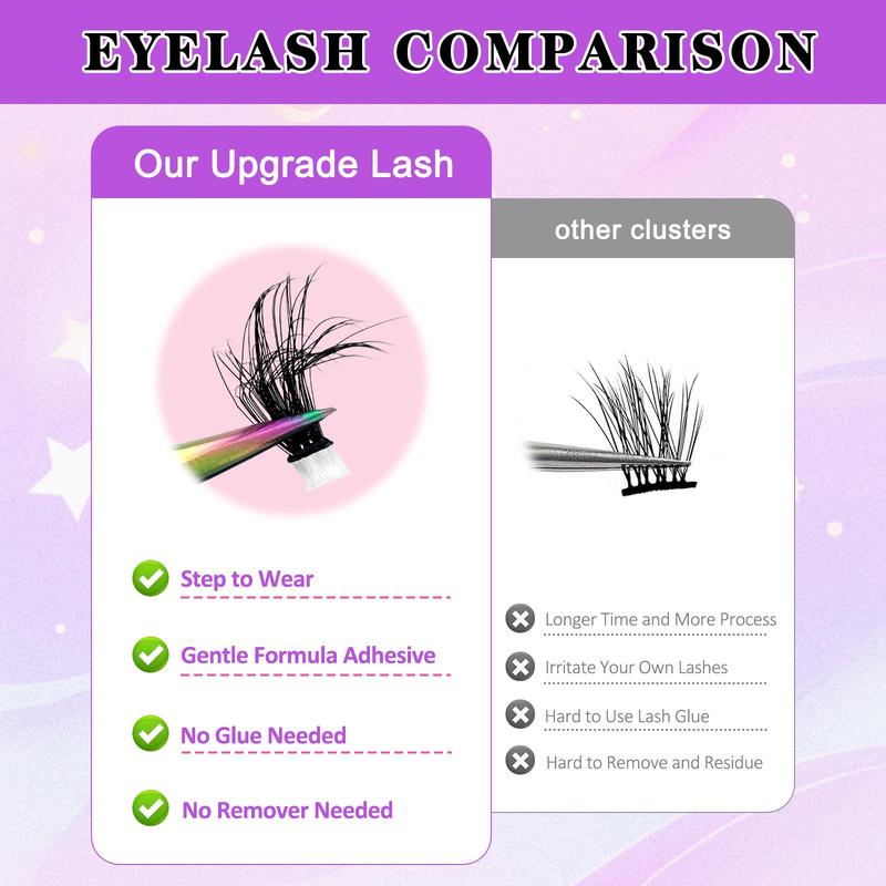 180 Cluster, Fluffy Self-Adhesive False Eyelash Clusters with Mixed Lengths 8-16mm, Comfortable Travel Portable Makeup, Long-Lasting Natural Look