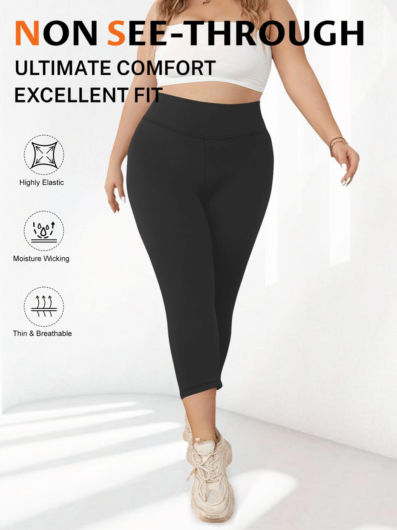 Plus Size Solid High Waist Capris Leggings, Casual Comfy Breathable Skinny Pants for Daily Workout Yoga Wear, Summer Outfits 2024, Women's Bottoms for Indoor Outdoor Wear, Shaping Leggings