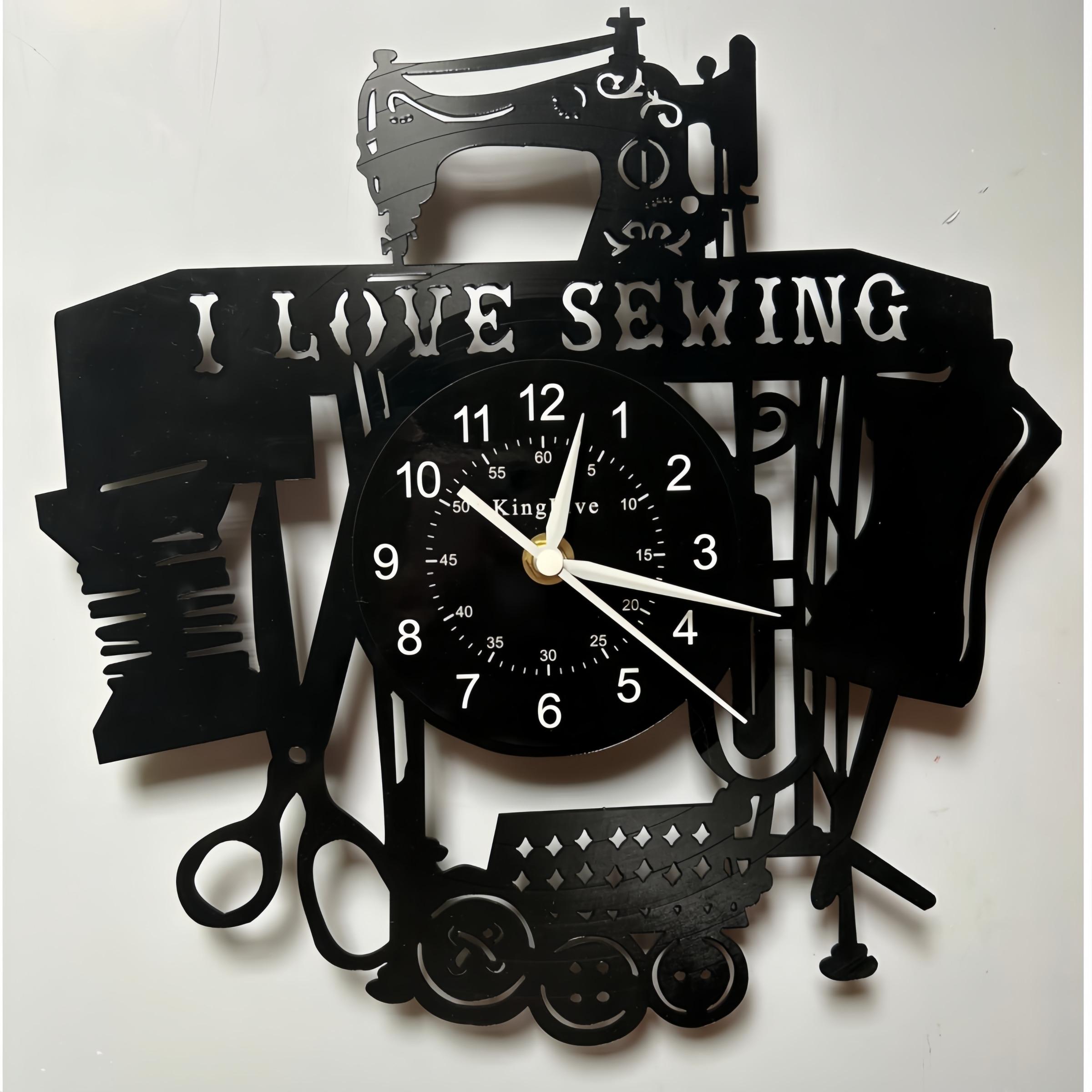 Exclusive Sewing Enthusiast Vinyl Wall Clock, Bold I Love Sewing Slogan, Perfect for Sewing Studio, Tailor Shop, Craft Room, Clothing Store