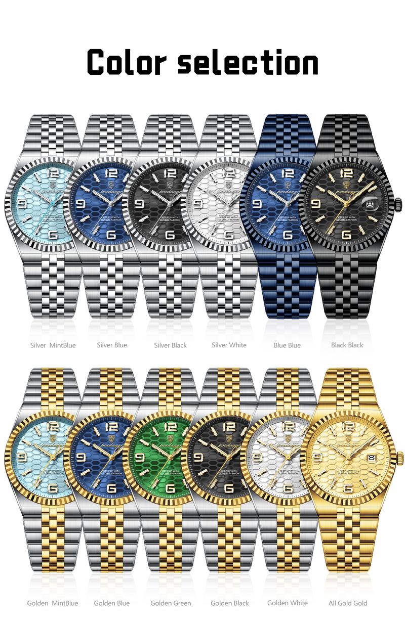 Poedagar original high-quality men's watch, waterproof, luminous, date, luxury, stainless steel quartz watch, men's watch, Modern Fashionable Wristwatch