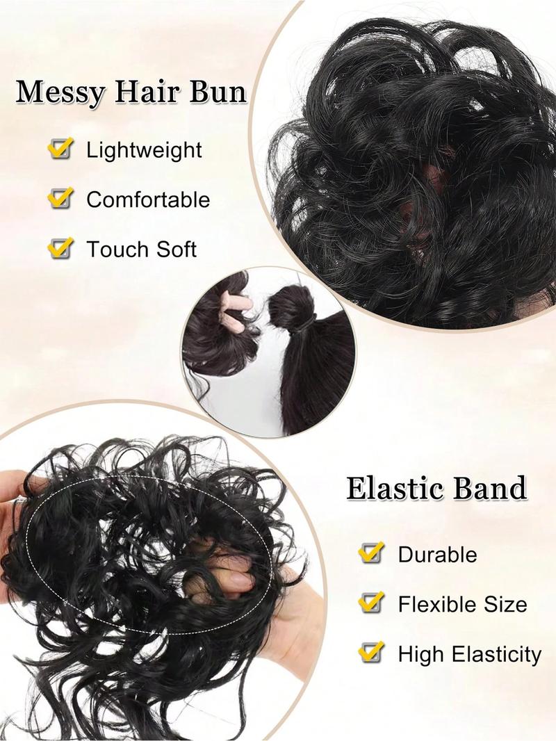 2 Piece Bun Set Messy Updo Bun Hair Loop Fake Hair with Braid Elastic Hair Accessory Tail Ladies Soft Synthetic Hair Synthetic Curly Ponytail Curly Wave Hair Coil Thick Updo Hair Loop Everyday Synthetic Bun Natural Hair Color