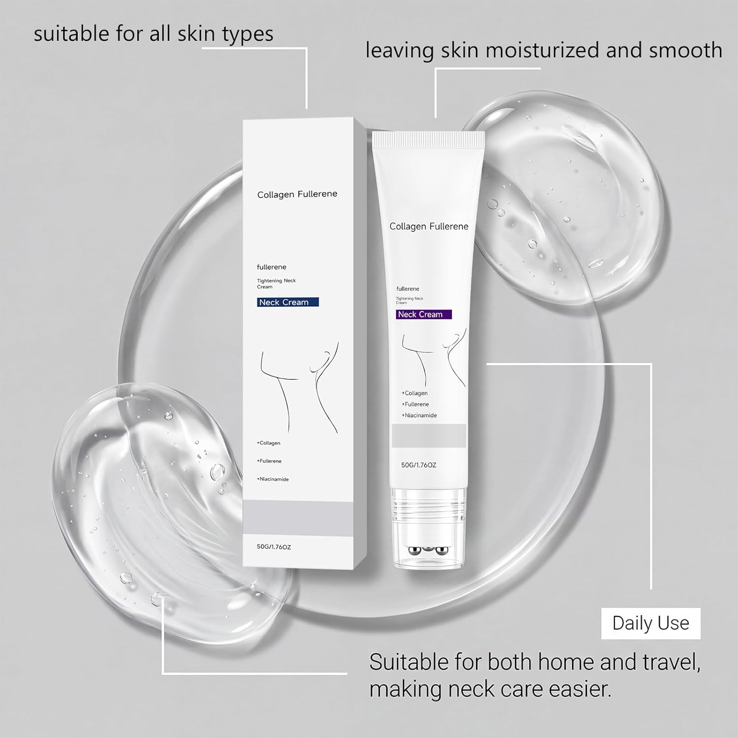 Magic Collagen Fullerene Neck Cream, Five Rollers for All Around, for Smooths, Hydrating and Moisturizing, Lightweight Neck Care Cream for Women Magic Collagen Fullerene Neck Cream, Five Rollers for All Around, for Smooths, Hydrating and Moisturizing, Lightweight Neck Care Cream for Women