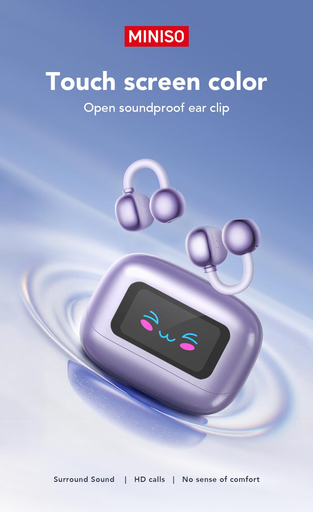 MINISO MS199 Clip On Ear Headphones Full Color Touch Screen, Audio Wireless Headphones Built-in Microphone for Music & Phone Calls,Sport Waterproof & Sweatproof