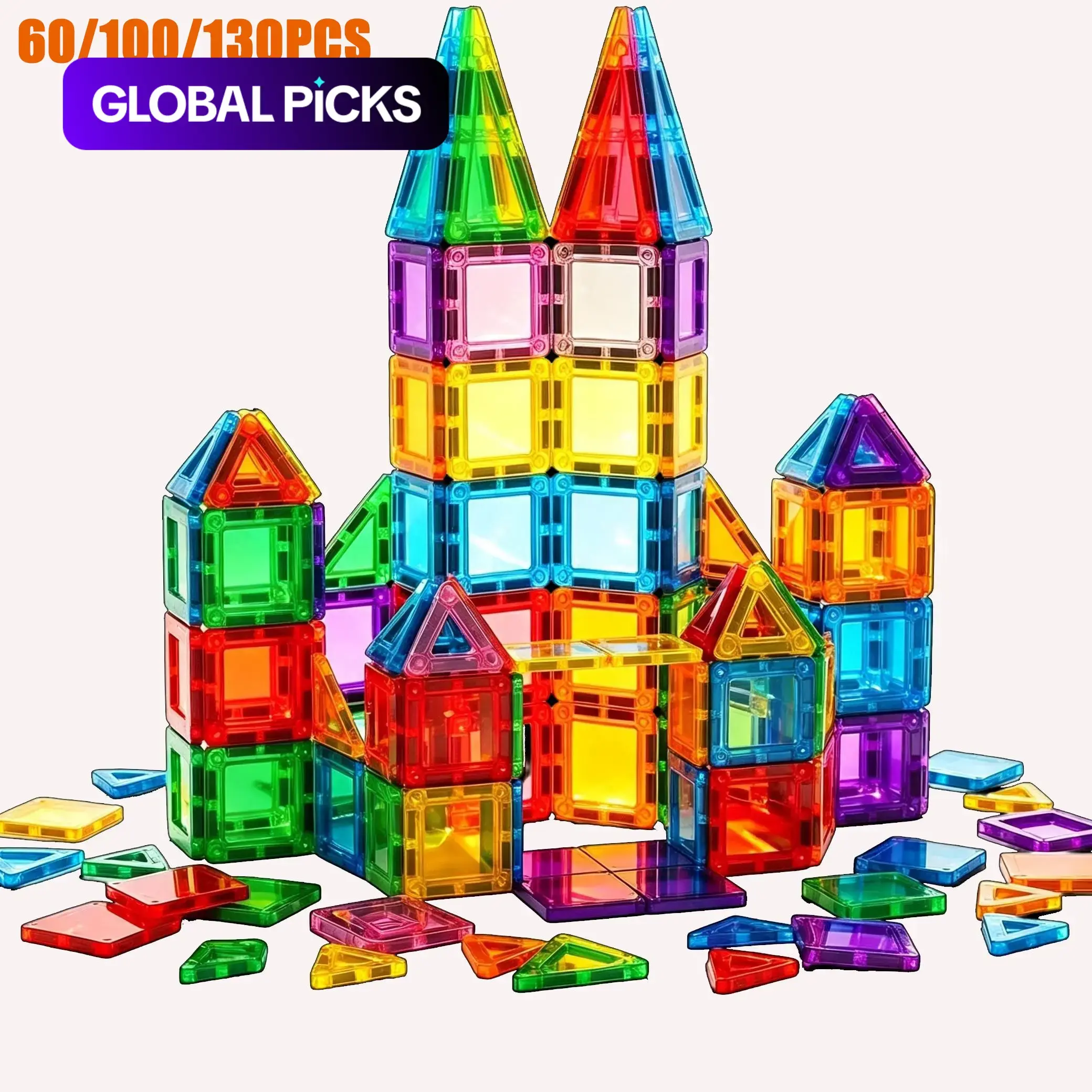 Mini Magnetic Building Blocks Tiles 60/100/130pcs, Stem Toy for Kids Age 3+, Educational Play Set, Gift for Boys & Girls, Random Colors