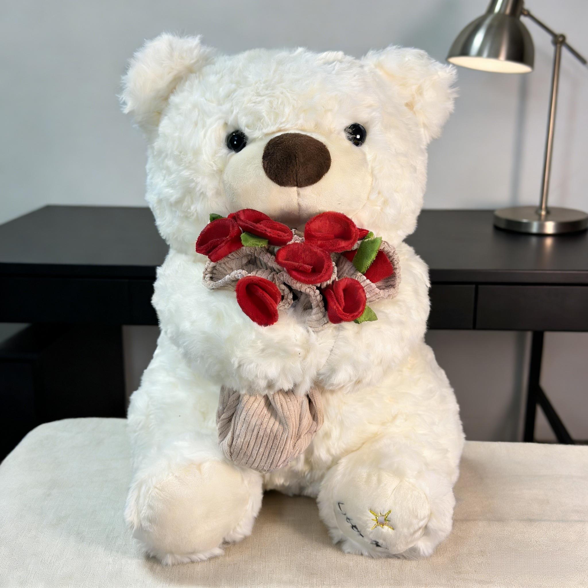 1PC Mother's Day Gift - Flower Holding Teddy Bear, Rose Teddy Bear, Wedding Decoration Plush Teddy Bear - Soft Stuffed Animal Toy, Ideal Gift for Mother's Day/Wedding Decorations/Anniversaries/Birthdays and Romantic Occasions