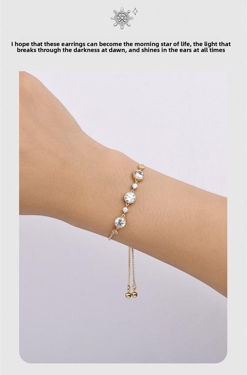 Light luxury style exquisite high-end champagne gold round zircon bracelet, new niche fashion women's hand accessory with pull-string design