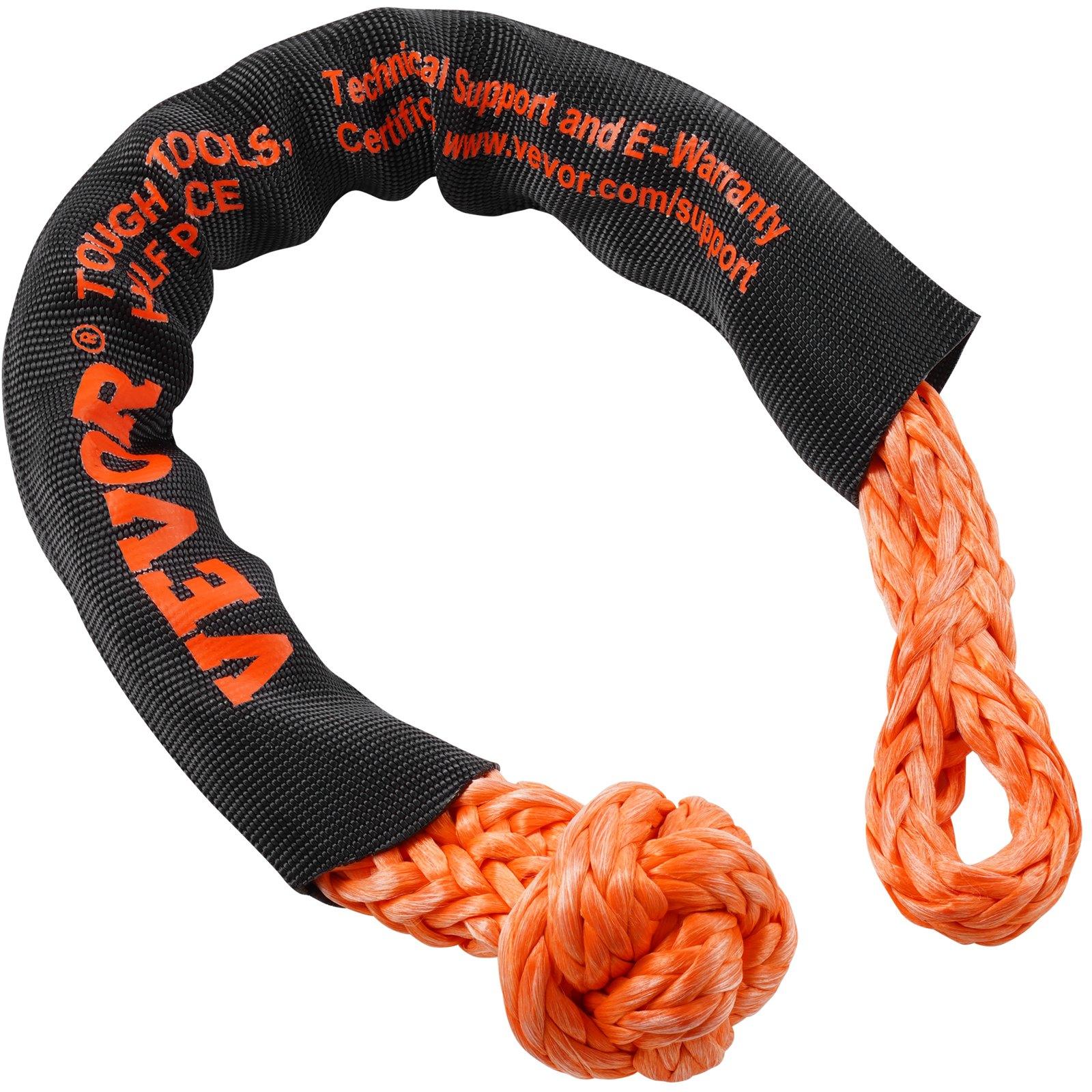VEVOR Synthetic Soft Shackle, 1/2x 22 (2 Pack) 44092 lbs (20 Ton) Breaking Strength Recovery Tow Shackles with Extra 2 Sleeves Storage Bag for UTV, ATV, Trucks, Jeep, Off-Road Vehicles, Orange