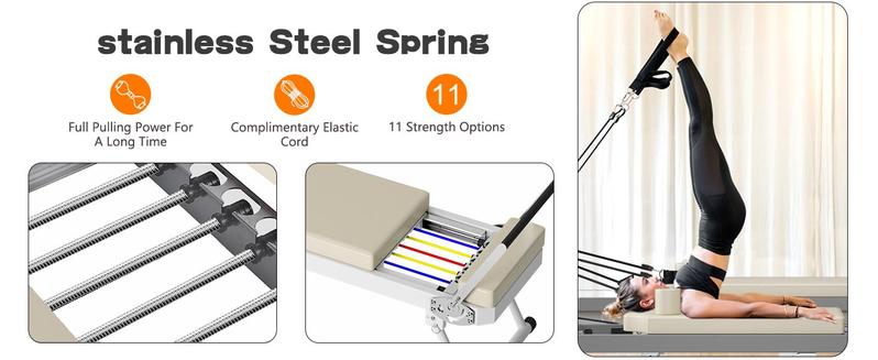 Foldable Pilates Reformer 330.5lb Capacity Resistance Cords & Eco-Silicone Leather Space-Saving Home Studio Equipment for Full Body Workout Premium Elastic Band