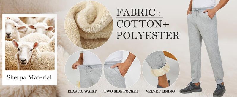 Gihuo Men's Winter Fleece Pants Sherpa Lined Sweatpants Active Running Jogger Pants with Ribbed Leg Opening Elastic Waist Drawstring Comfortable Fit Two Slant Pockets Easy Care Made in US Sizes